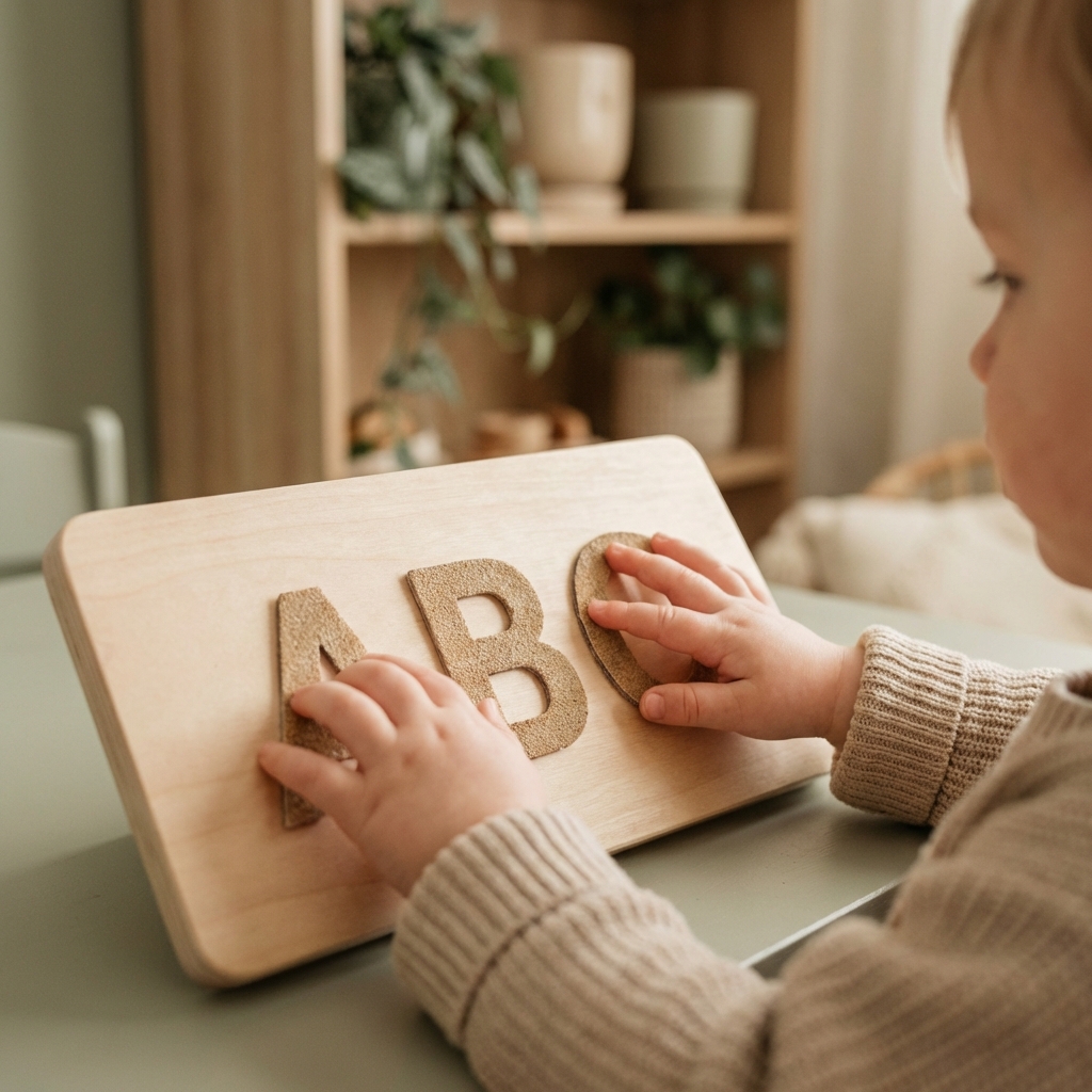 Enfant découvrant les lettres rugueuses ABC